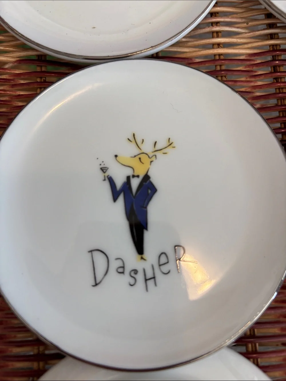 Pottery Barn White Holiday Reindeer Appetizer Plates (Set)